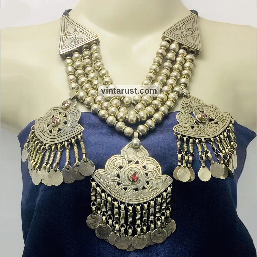 Vintage Silver Kuchi Chokers With Dangling Pendants