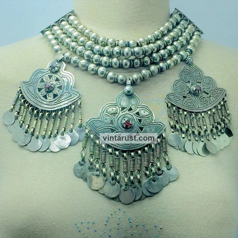 Vintage Silver Kuchi Chokers With Dangling Pendants