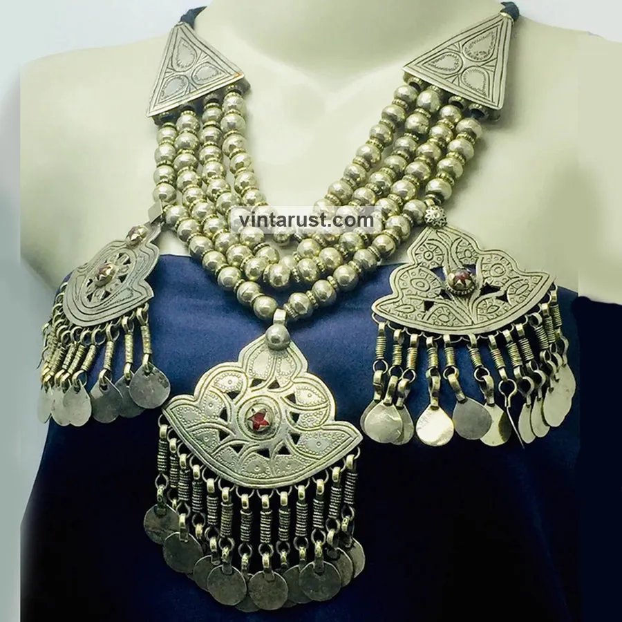 Vintage Silver Kuchi Chokers With Dangling Pendants