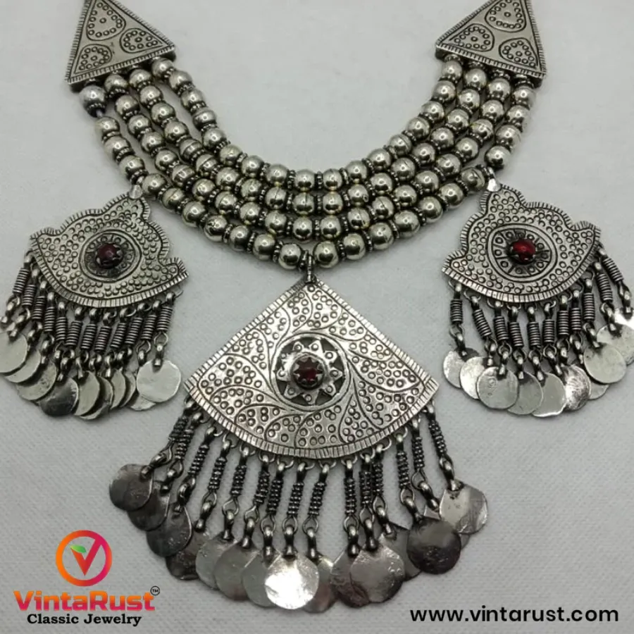 Vintage Silver Kuchi Chokers With Dangling Pendants