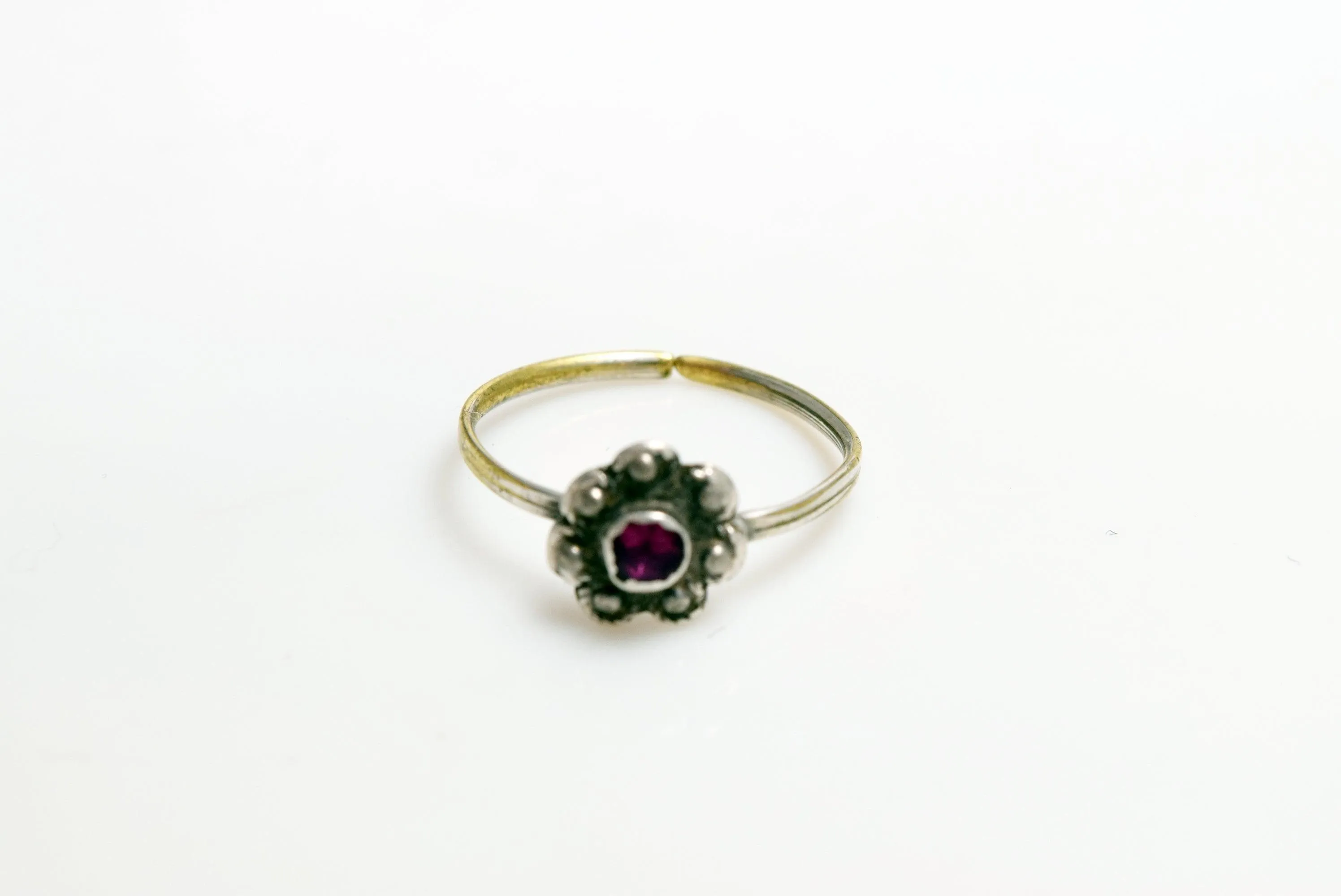 Vintage Small Indian Silver Toe Ring with Purple Glass