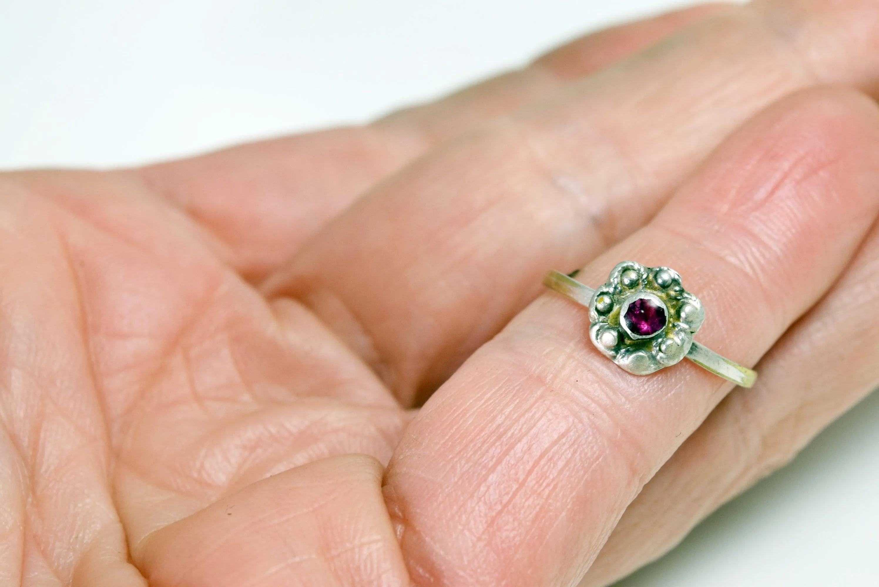 Vintage Small Indian Silver Toe Ring with Purple Glass