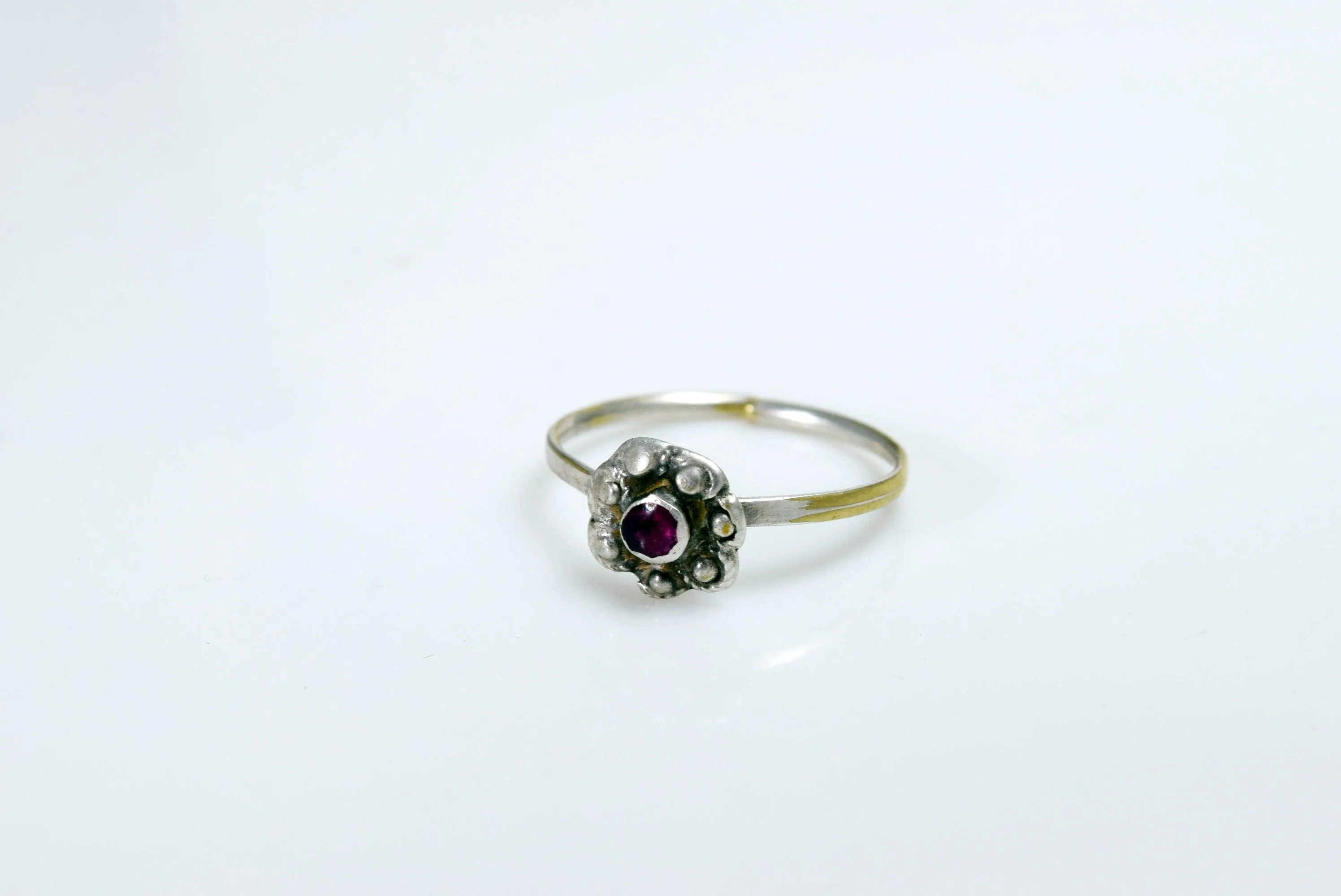 Vintage Small Indian Silver Toe Ring with Purple Glass