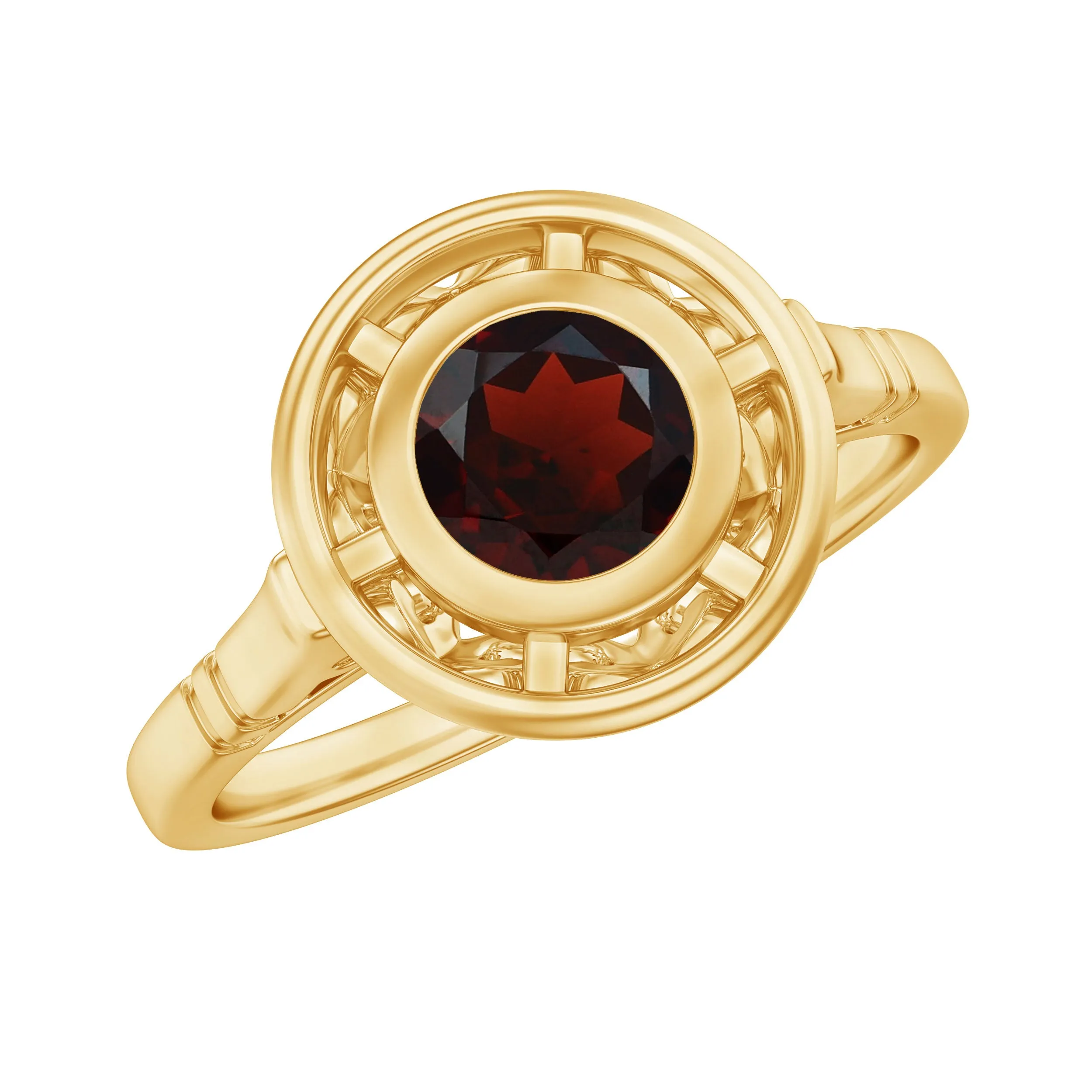 Vintage Style Bezel Set Garnet Solitaire Ring