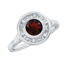 Vintage Style Bezel Set Garnet Solitaire Ring
