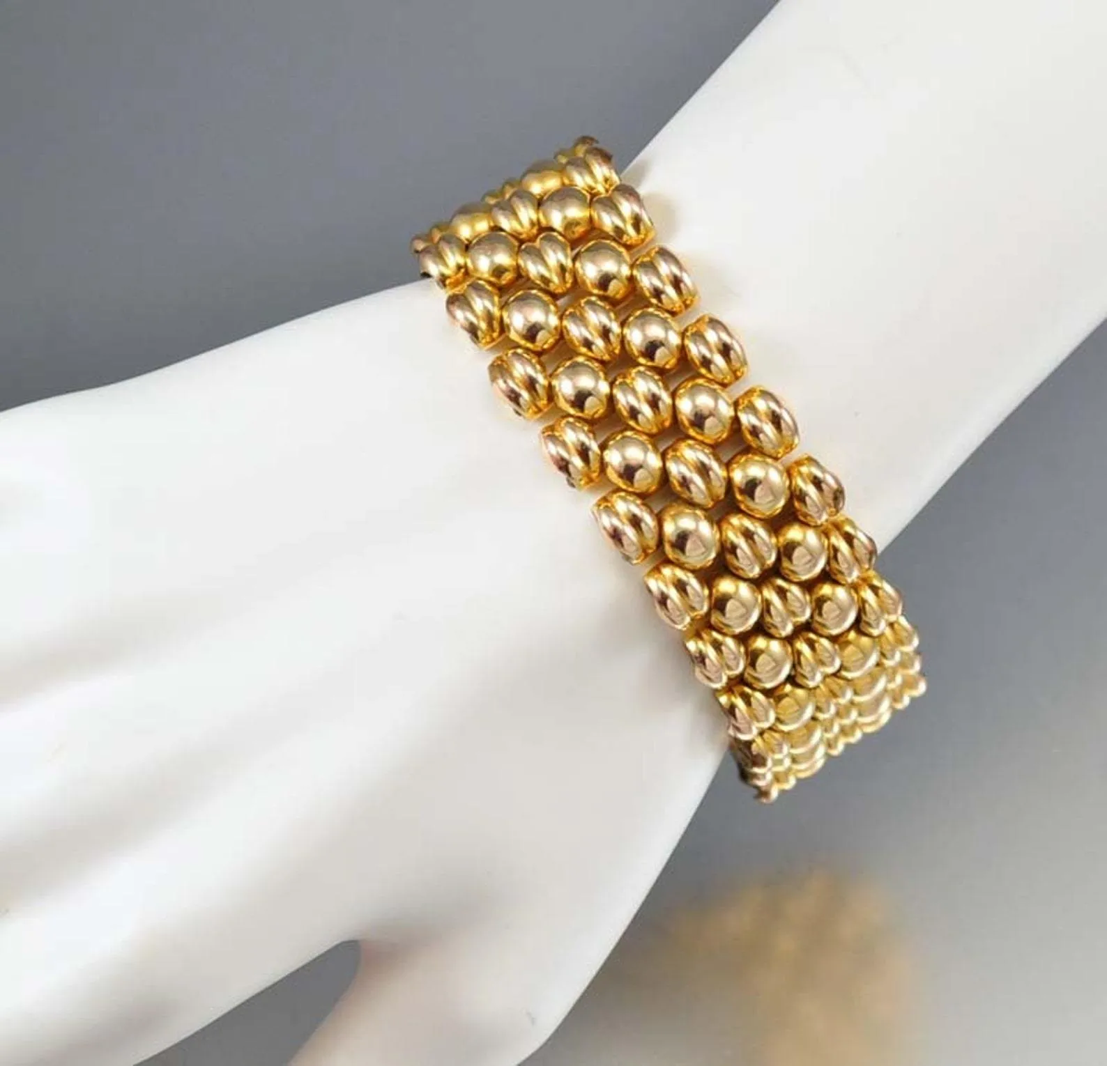 Vintage Swiss Heavy 5 Row Retro Panther Link Bracelet