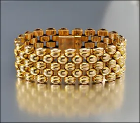 Vintage Swiss Heavy 5 Row Retro Panther Link Bracelet