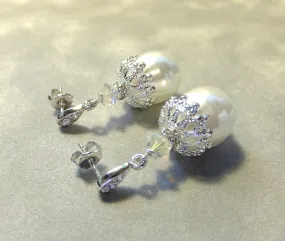 Vintage White Mother Of Pearl Earrings in Sterling Silver