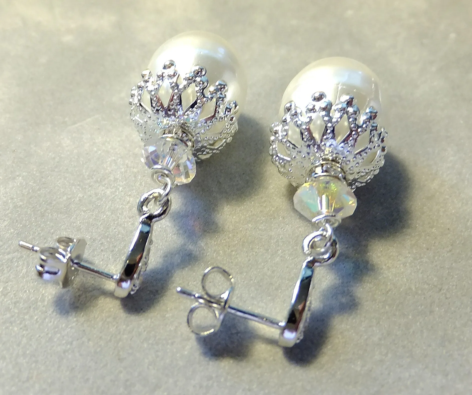 Vintage White Mother Of Pearl Earrings in Sterling Silver
