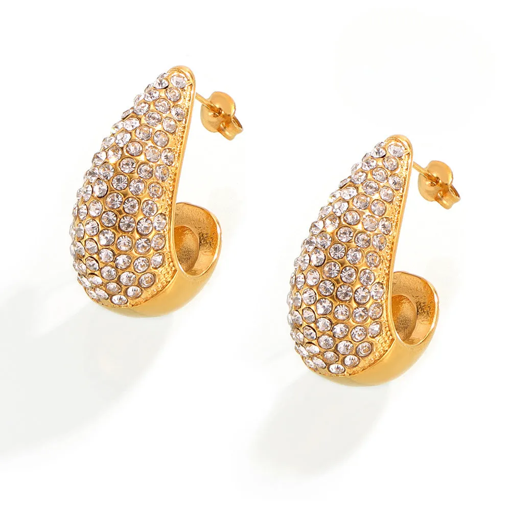 Water Cascading Zircon Drop Earrings in Gold Plated Titanium Steel