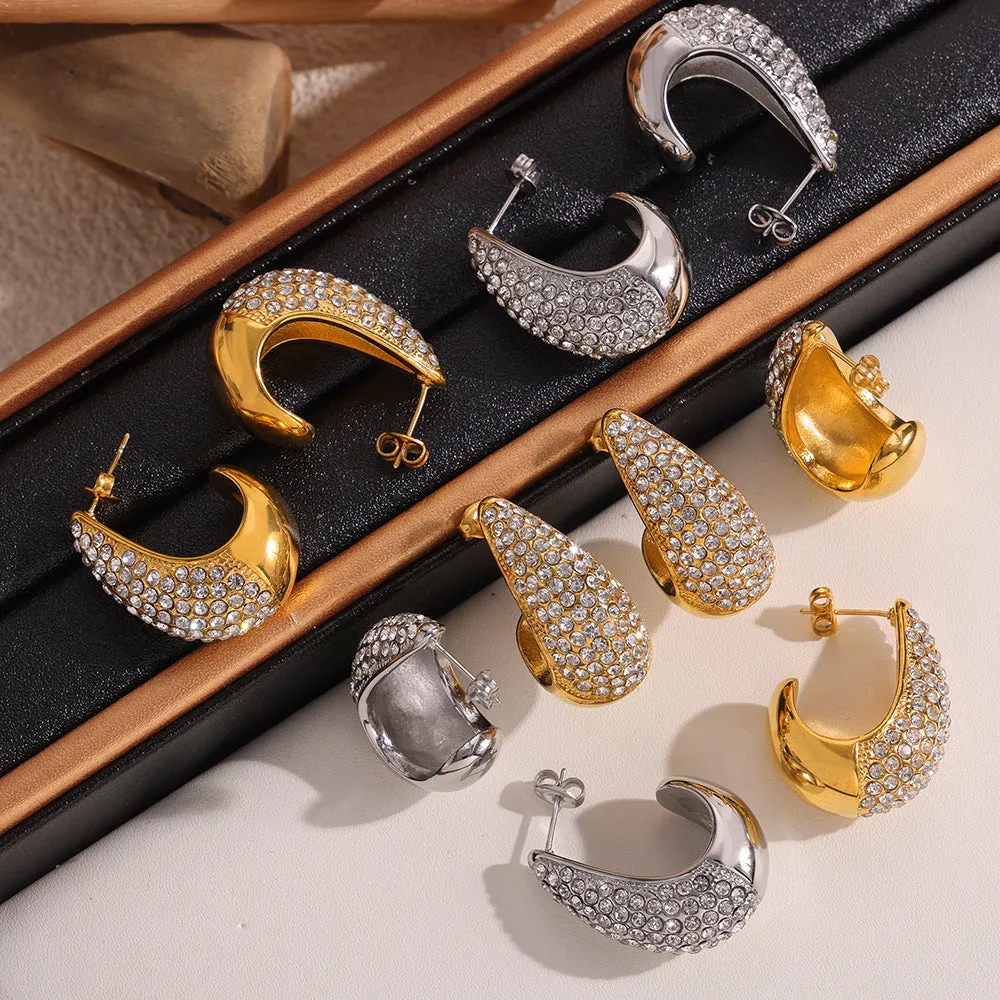 Water Cascading Zircon Drop Earrings in Gold Plated Titanium Steel
