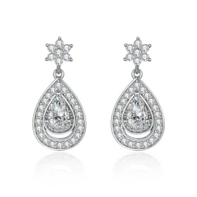 Water Drop Halo Pear Shape Zircon Pendant Star Sterling Silver Drop Earrings