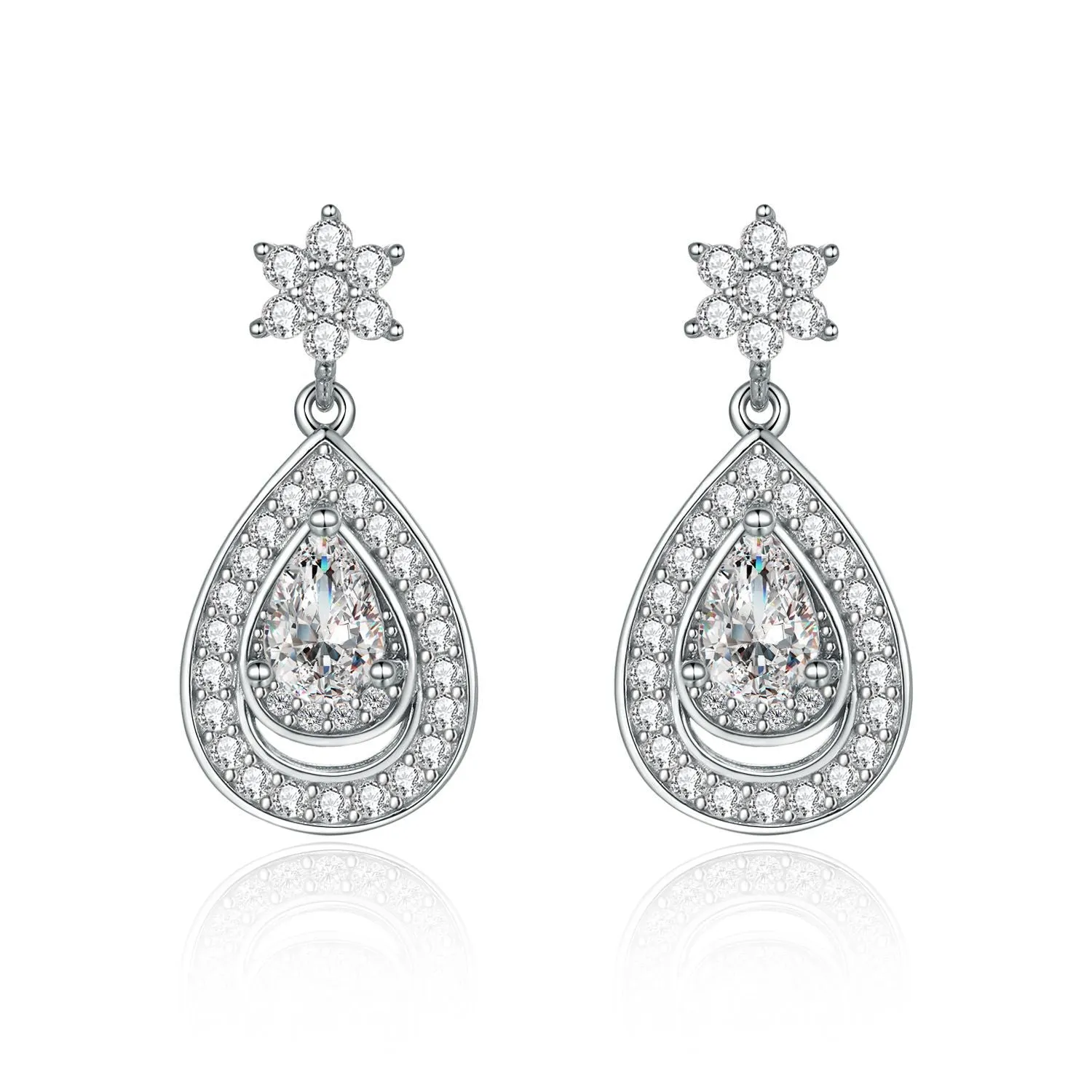 Water Drop Halo Pear Shape Zircon Pendant Star Sterling Silver Drop Earrings