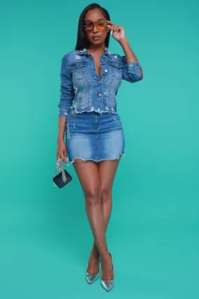 What A Shame Distressed Denim Mini Skirt - Medium Wash