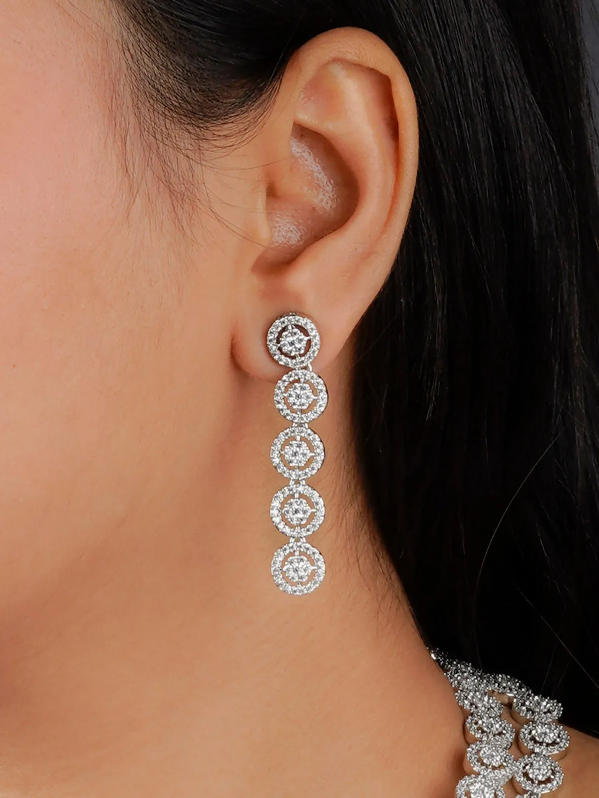 White Color Silver Plated Faux Diamond Necklace Set - CZSET309
