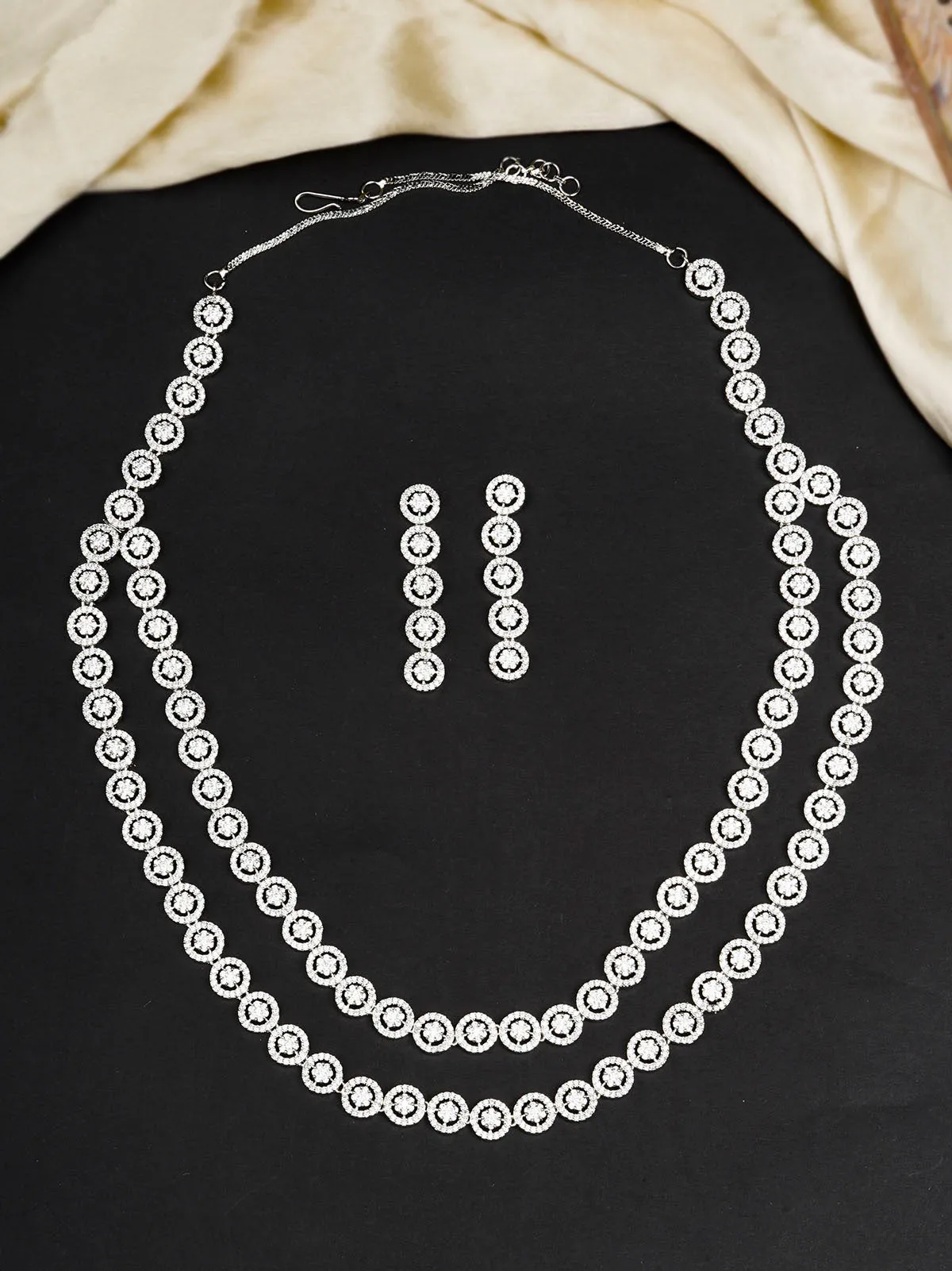 White Color Silver Plated Faux Diamond Necklace Set - CZSET309