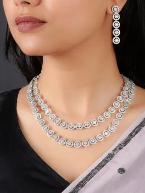 White Color Silver Plated Faux Diamond Necklace Set - CZSET309