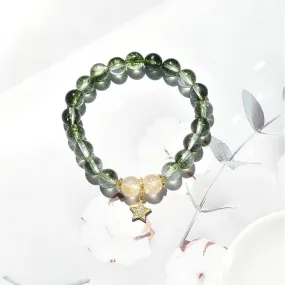 White Pop Flower Green Ghost Crystal Bracelet