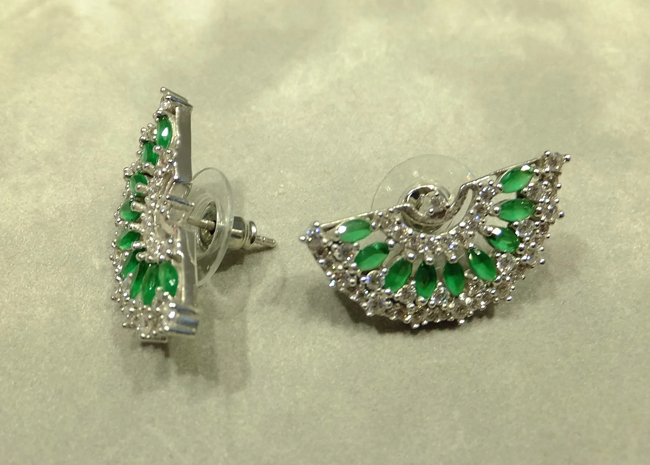 White topaz and Green  Chalcedony Fan Stud Earrings