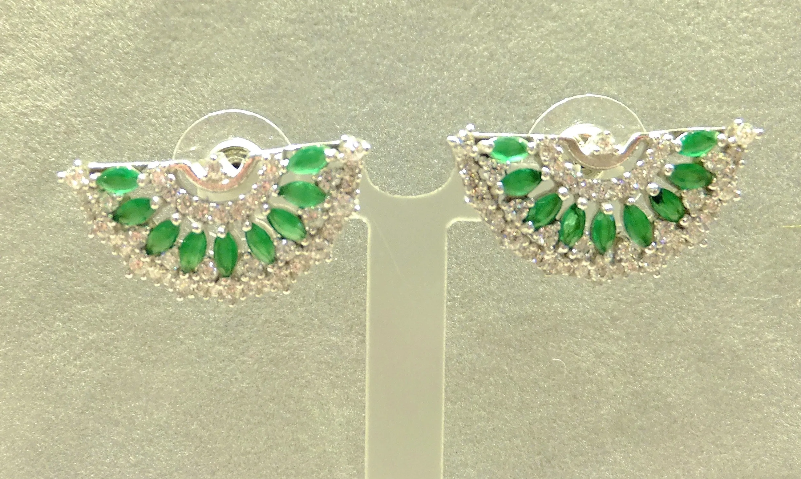 White topaz and Green  Chalcedony Fan Stud Earrings