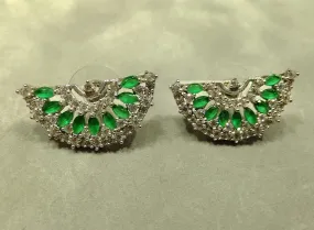 White topaz and Green  Chalcedony Fan Stud Earrings