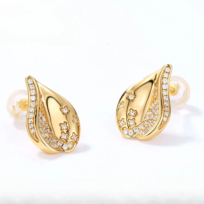 White Zircon Cherry Blossom Petal Sterling Silver Stud Earrings