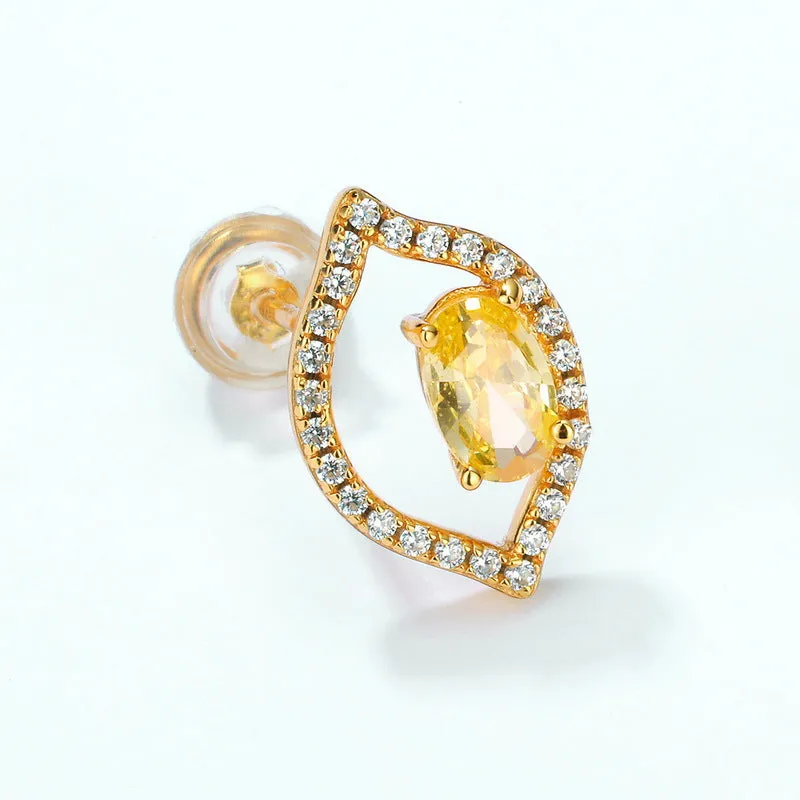 Yellow Oval Zircon Lemon Sterling Silver Stud Earrings