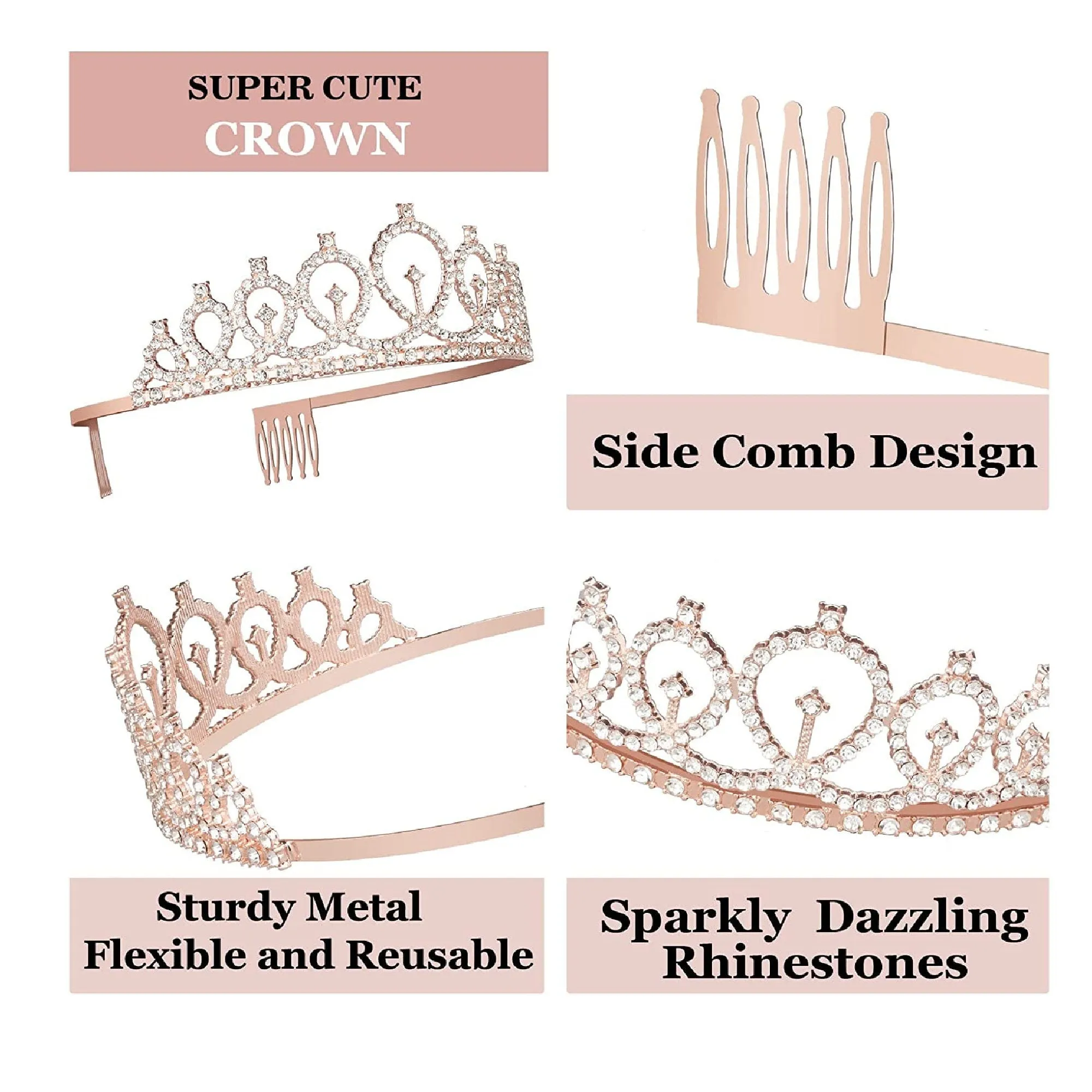 YeohJoy Rose Gold Glitter Bachelorette Party Decorations Kit | Bridal Band | Bridal Crown | Bachelorette Party Veil | Bride Tattoos