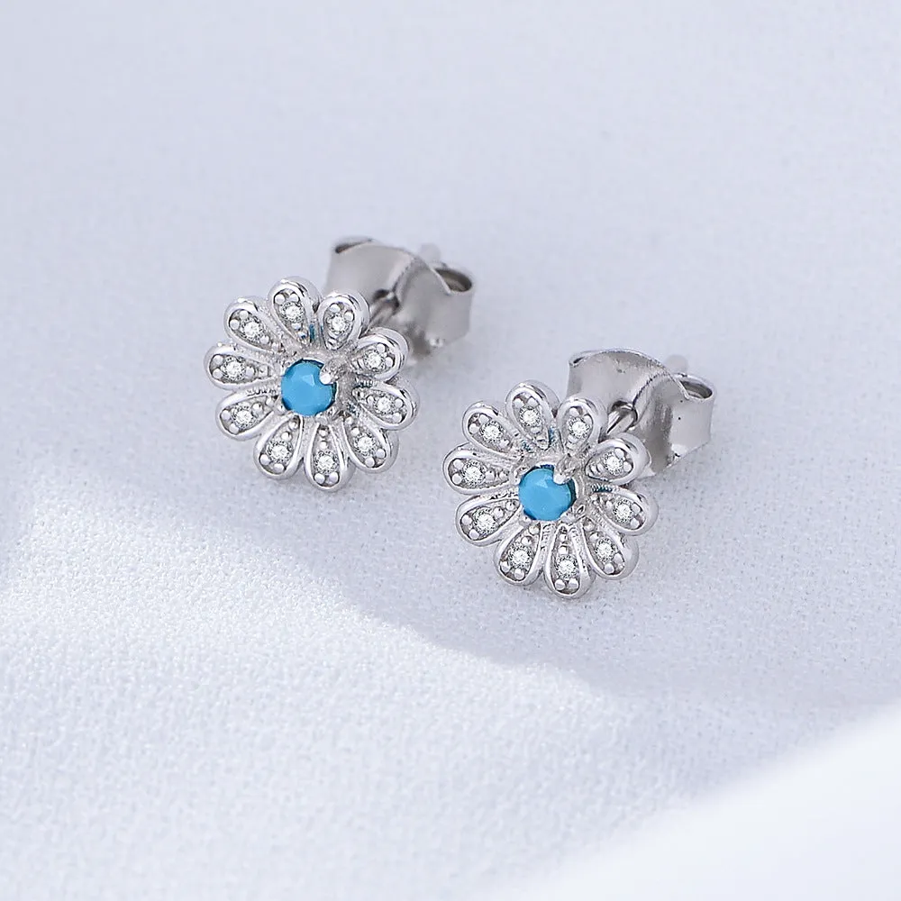 Zircon Daisy Flower Silver Studs Earrings for Women