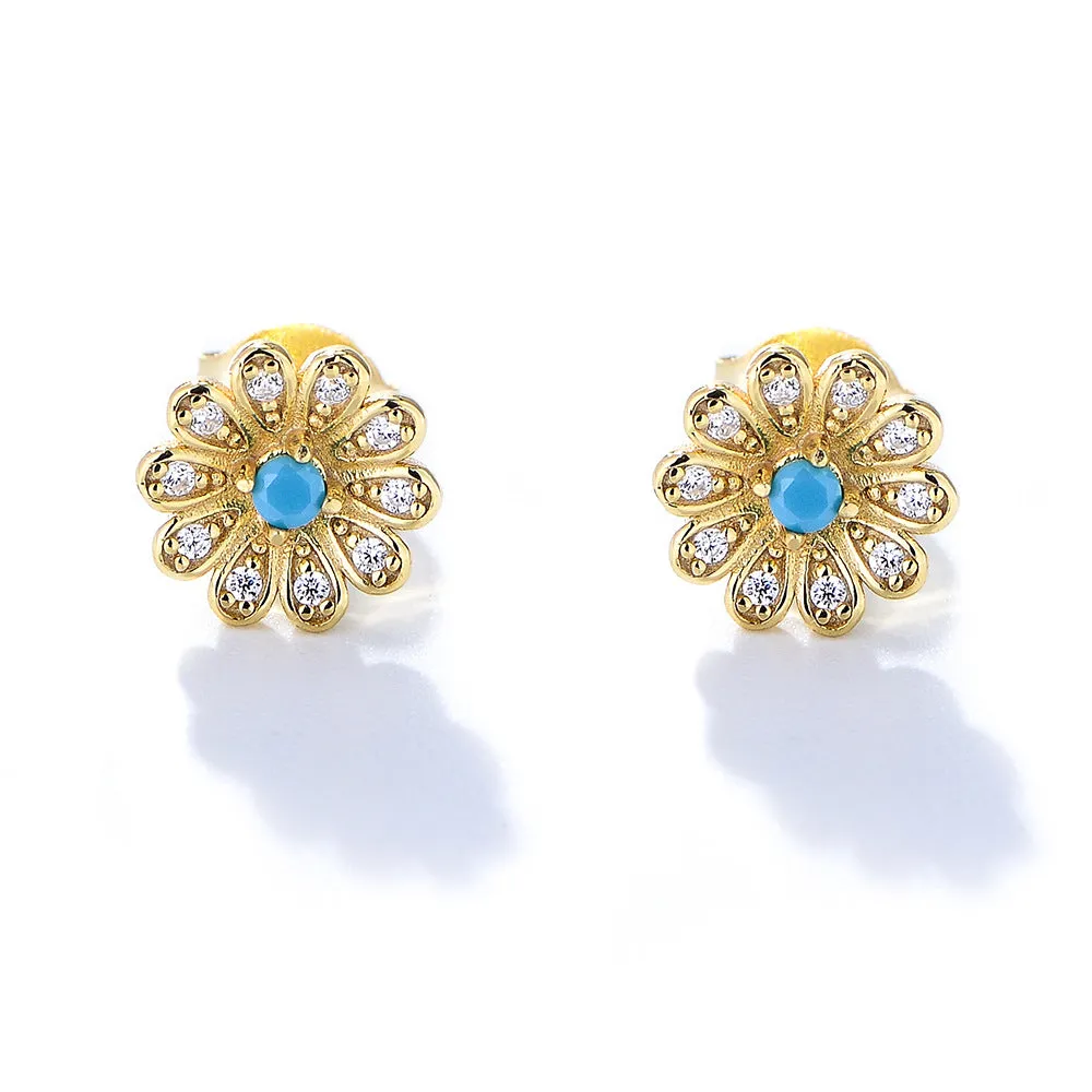 Zircon Daisy Flower Silver Studs Earrings for Women