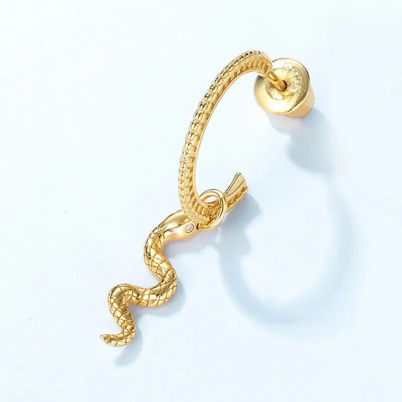 Zircon Eyes Snake Pendant C Shape Sterling Silver Drop Earrings