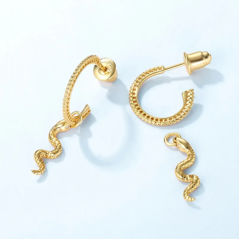 Zircon Eyes Snake Pendant C Shape Sterling Silver Drop Earrings