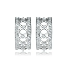 Zircon Net Half Circle Silver Studs Earrings for Women
