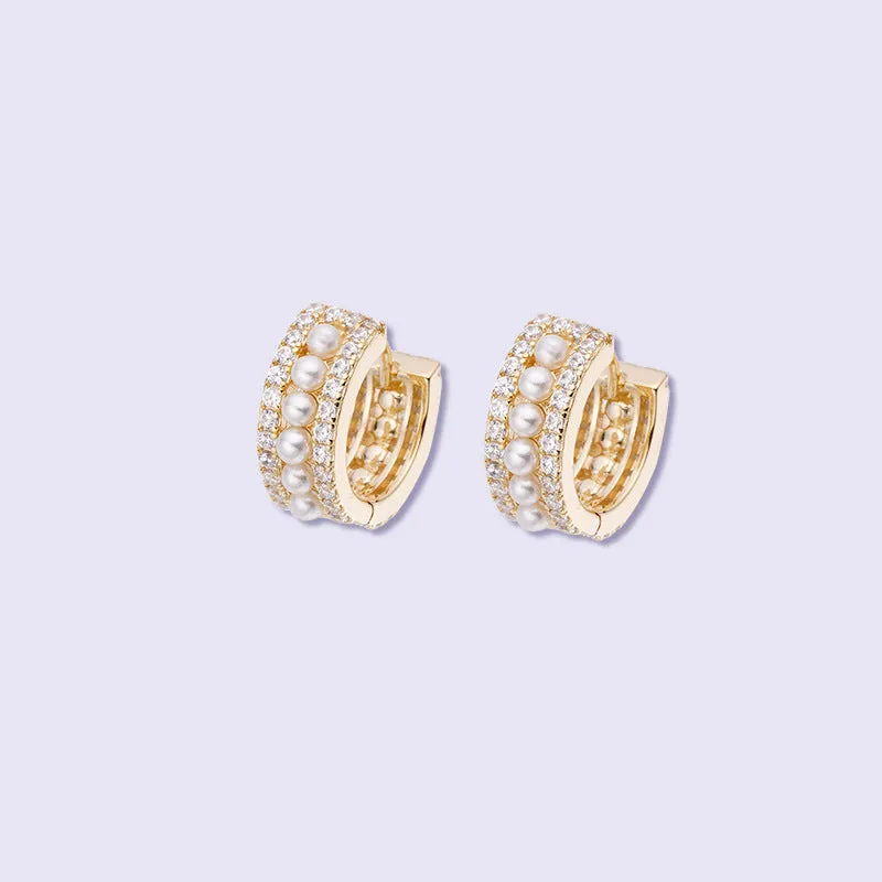 Zircon Pearl Silver Hoop Earrings
