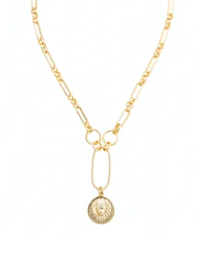 Zoe Lion Medallion Lariat, Gold